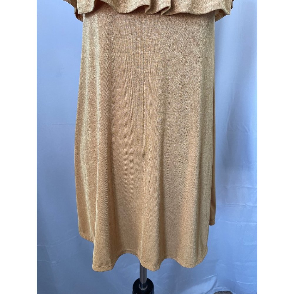 Timing Gold Shimmer Sleeveless / Off-the-Shoulder Ruffle Top Knit Blouse / Dress - Picture 3 of 12